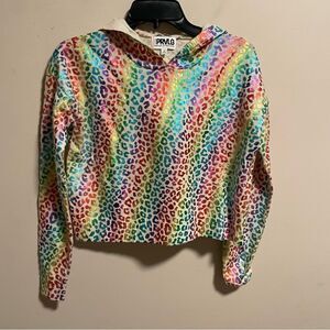 PRVLG Threads of Privilege Neon Rainbow Leopard 100% Cashmere Hoodie- Size XS